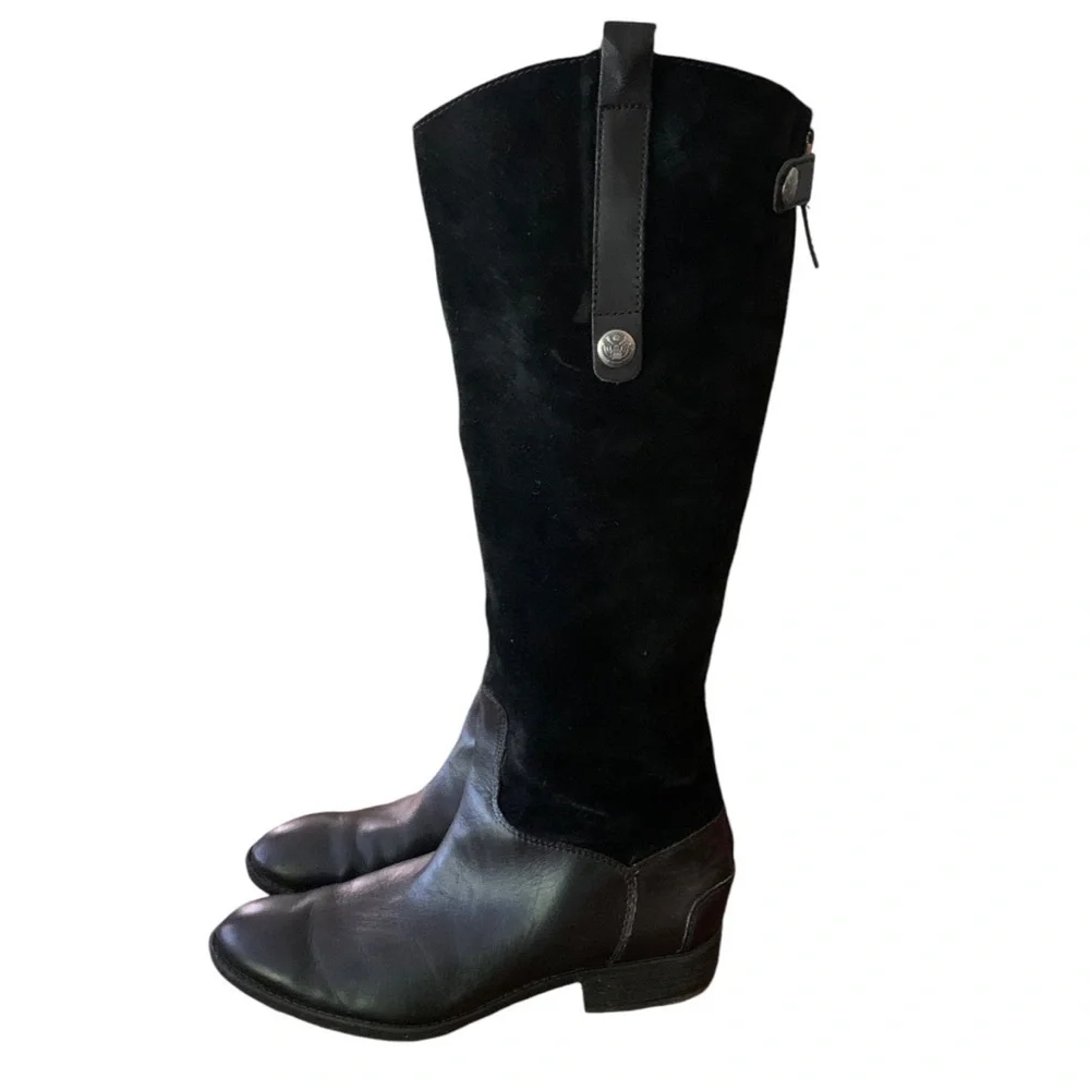 Sam Edelman Pembrooke Black Suede & Leather Knee-High Riding Boots Sz 8.5